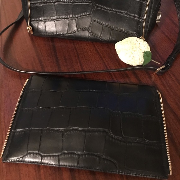 Diane Von Furstenberg DVF Secret Agent Tote Bag Purse Black Croc Embossed HTF - Picture 8 of 16